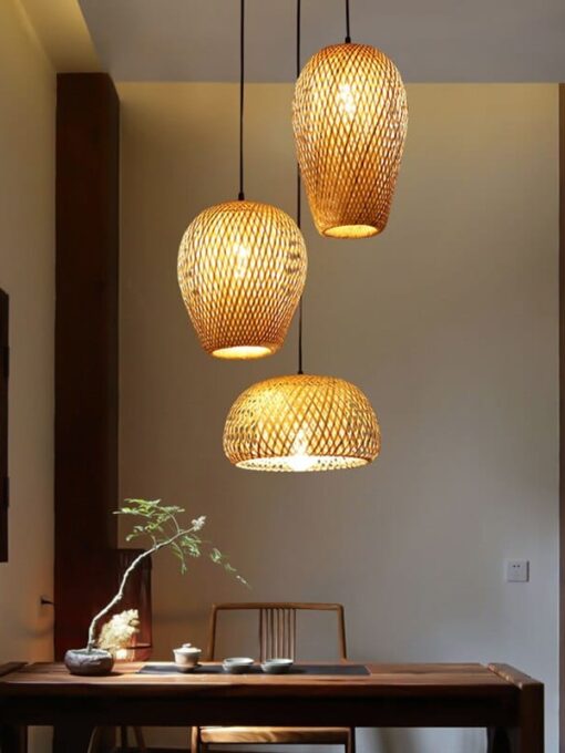 Lámpara colgante de ratán de 3 luces