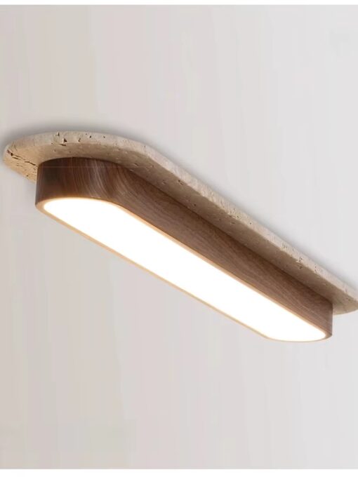 Lámpara de techo larga de travertino y madera 10×50 cm