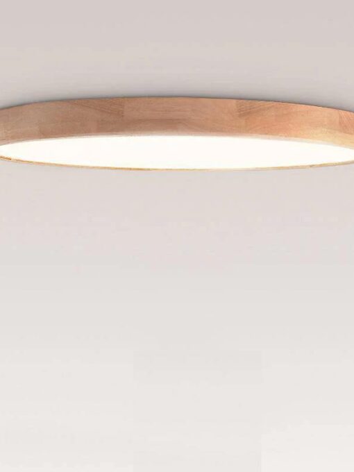 Lámpara de techo redonda de madera con LED muy fino (blanco frío) D30cm