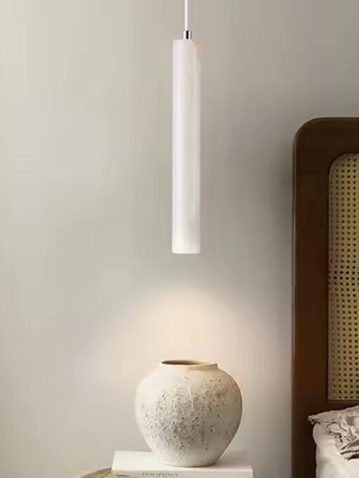 Lámpara colgante cilíndrica de travertino blanco D4 x H30 cm