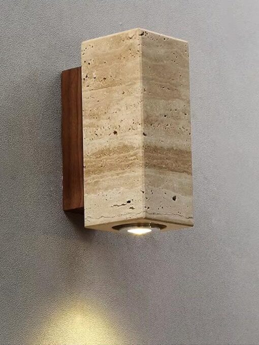 Aplique de travertino y madera, rectangular - H16 cm